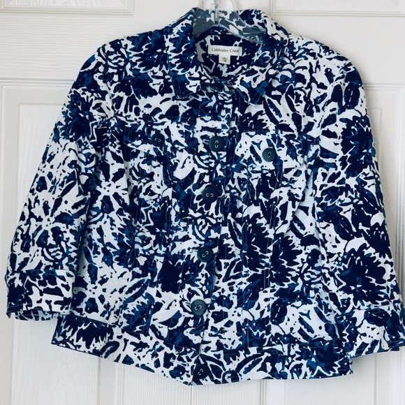 COLDWATER CREEK 2 SHADES BLUE WHITE JEAN STYLE JACKET - Picture 1 of 11